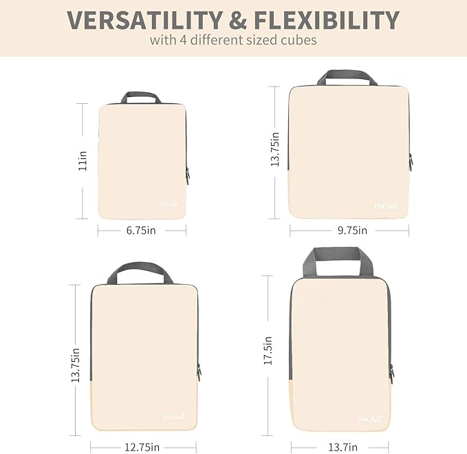 BAGAIL 4 Set/6 Set/8 Set Compression Packing Cubes Travel Accessories Expandable Packing Organizers (Cloth Pattern, 4-Beige)