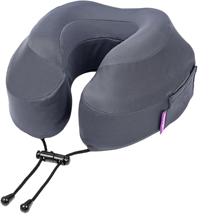 Cabeau Air Travel Pillow for Long Flights – Evolution Plus – U Shaped Memory Foam Neck Support – Removable, Washable Cover – Comfort On-The-Go for Airplane, Train, and Car (Slate Grey)
