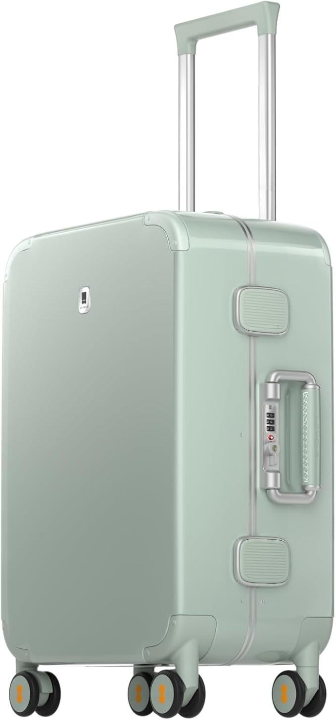 LEVEL8 Zipperless Carry On Luggage Airline Approved with Aluminum Frame, Cute Hardside Suitcase with Spinner Wheels, Metal Rolling Travel Case with Tsa Locks, 20 Inch, Light Green