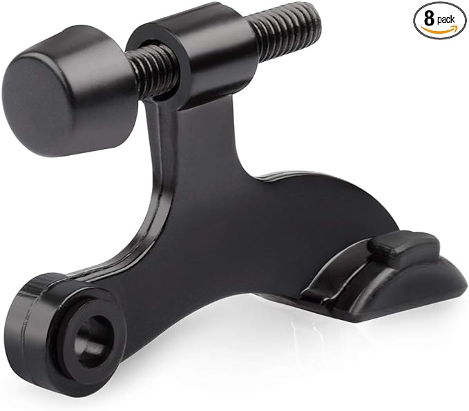 HOMOTEK 8 Pack Hinge Pin Black Door Stopper,Adjustable Deluxe Heavy Duty Door Stopper 2-1/2"x1-3/4”,with Black Rubber Bumper Tips