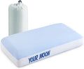YOUR MOON Memory Foam Travel Pillow, Pure Cotton Cover, Compressible Camping Pillow for Sleeping, Portable Backpacking Support Pillows for Hiking, Car & Airplane (Blue White)
