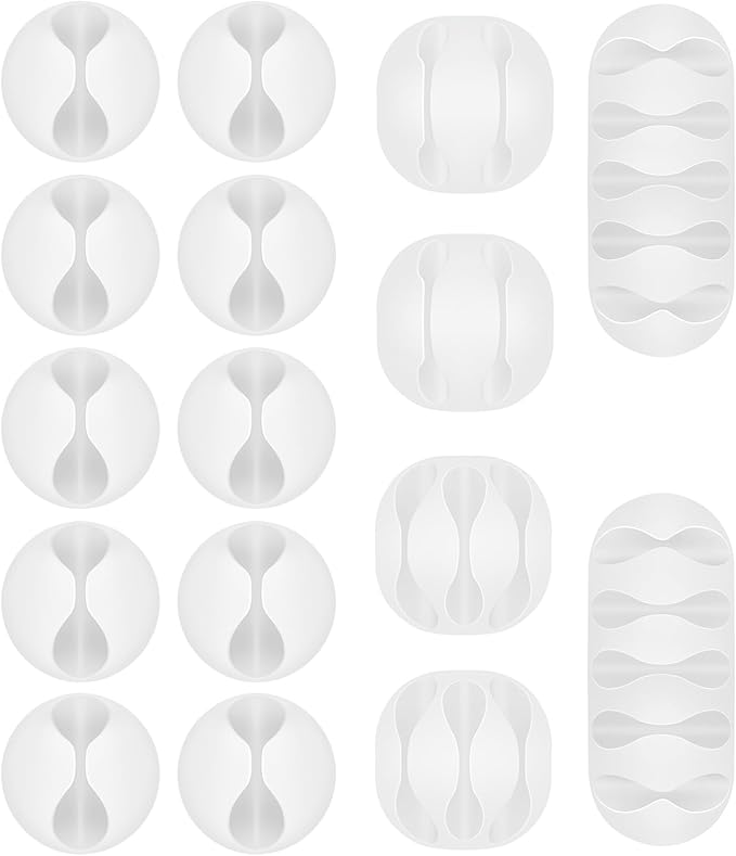 Shintop Cable Clips, 16 Pack White Cord Holder Adhesive Cable Organizer Wire Holder for Organizing Phones Chargers Desk Nightstand Car