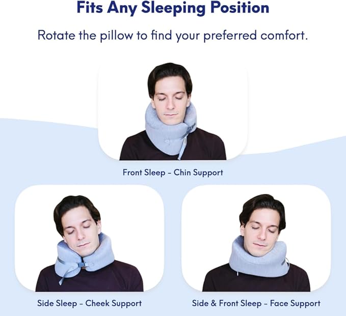 C CUSHION LAB Travel Pillow, Award-Winning Patented Ergonomic Design for Chin & Neck Support Memory Foam Neck Pillow, Compact Airplane Pillow for Traveling, Flight, Car (Cobalt Blue, Large)