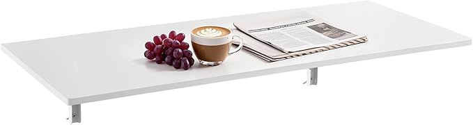 VEVOR Wall Mounted Folding Table, 43.3 x 18 inches Wall Mount Table, Floating Desk with Iron Bracket, Fold Down Desk for Small Spaces, Home Office, Dining, Laundry Room, Kitchen, Bar, White