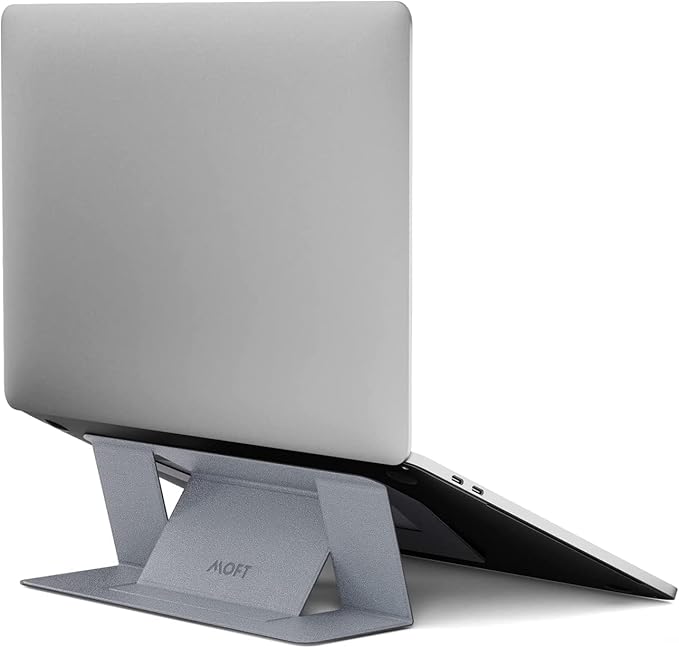 MOFT Laptop Stand for Desk, Stick-On Computer Stand with Dual-Angle, Ergonomic Laptop Riser Holder for Travel, Foldable & Portable MacBook Stand Fits 11.6"-16" Laptops, Silver (Adhesive Version)