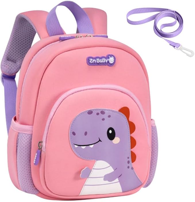 Padgene Toddler Harness Backpacks Safety Leash Kids Anti Lost Kindergarten Preschool Backpack Neoprene Lightweight Animal Schoolbag 3D Cartoon Dinasour Mini Travel Bag for Boys Girls Ages 3-5