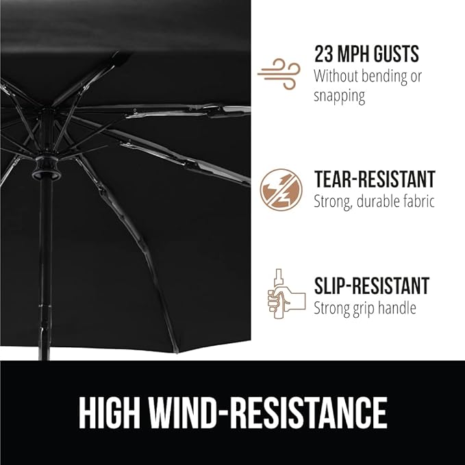 GORILLA GRIP Strong Stick Umbrella for Rain, Compact Travel One-Click Automatic Open Close, Lightweight Portable US Designed Reinforced Fiberglass Ribs, Wind Resistant Easy Collapse Black Gray 2 Pack