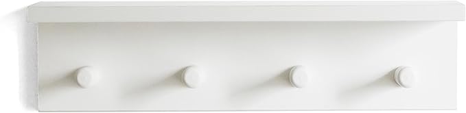 Entrance Coat Rack ，Coat Hooks, Wall-Mounted Wooden Hook Rack, Wall-Mounted Shelves are Very Suitable (White Finish-1)