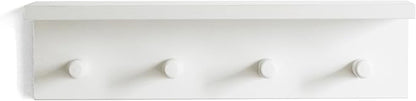 Entrance Coat Rack ，Coat Hooks, Wall-Mounted Wooden Hook Rack, Wall-Mounted Shelves are Very Suitable (White Finish-1)