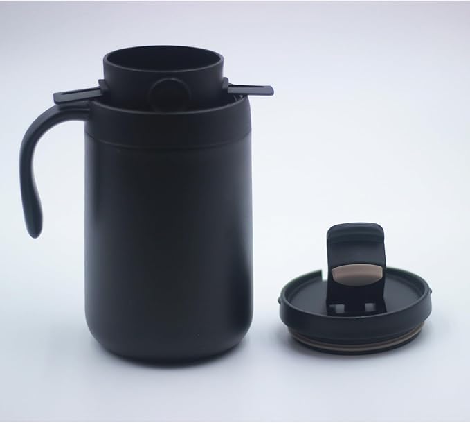 Portable 16oz Pour Over Coffee Maker with Foldable Filter & Stirrer – Insulated Stainless Steel Travel Cup with Lid – No Paper Filter Needed, BPA-Free, Black – For Home, Office, Camping, Backpacking