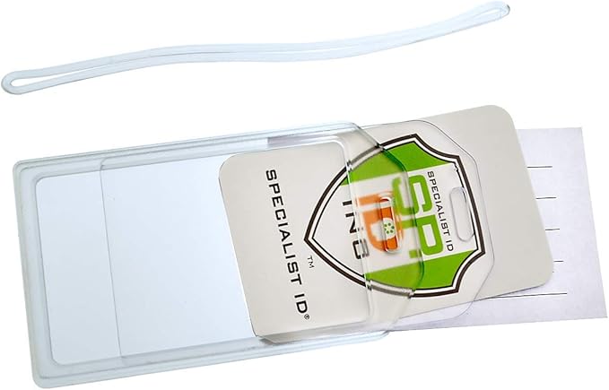 5 Pack - Premium Rigid Airline Luggage Tag Holders with 6" Worm Loops - Heavy Duty Hard Plastic -Suitcase ID Tag Identifiers with Business Card Insert Window by Specialist ID (Translucent/Clear)
