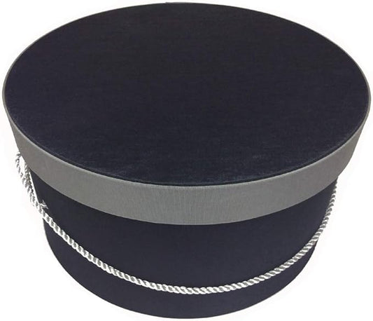 Sarah's Hat Boxes Classic Black/Gray Hat Box – 21.5" x 11.5" (Dia. x Ht.) Handmade in USA – Odorless Non-Toxic Adhesive, Cording Handle – Premium Storage for Hats & Accessories