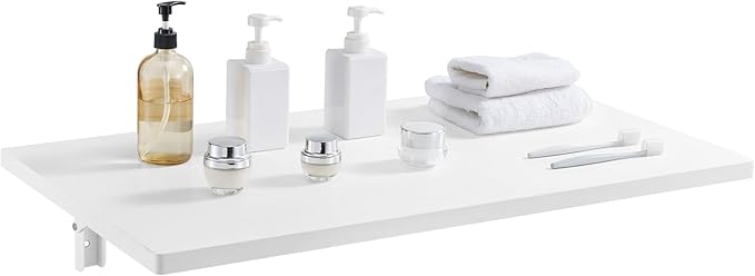 VEVOR Wall Mounted Folding Table, 35.4 x 19.7 inches Wall Mount Table, Floating Desk with Iron Bracket for Small Spaces, Home Office, Dining, Laundry Room, Kitchen, Bar, White