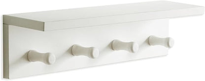 Entrance Coat Rack ，Coat Hooks, Wall-Mounted Wooden Hook Rack, Wall-Mounted Shelves are Very Suitable (White Finish-1)