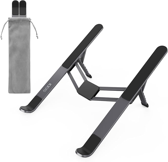 SODI [Innovative Compact] Foldable Laptop Stand for Desk, Lightweight Portable Laptop Stand for Business Trip, Library, Cafe, 6 Level Height Ergonomic Aluminum Computer Stand for MacBook 10-16"