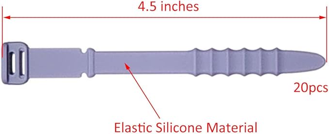 Reusable Silicone Zip Ties Cord Organizer: Silicone Cable Ties Straps for Cable Management - 20PCs 4.5” Purple Elastic Wire Cord Organizer for Home Office and Travel