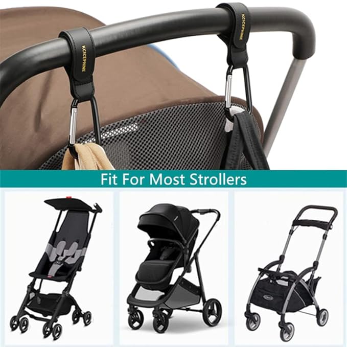 4Pack Universal Baby Stroller Hooks Clips for Hanging Bags and Shopping,Convenient Stroller Straps Accessories Perfect for Uppababy, Babyzen Yoyo, Britax, Bugaboo, Bob, Buggy, Shopping Cart（Black）