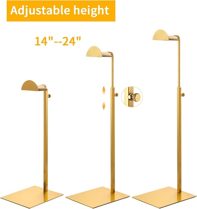 Purse Display Stands, 3 Pack Gold Purse Display Rack Stainless Steel Handbag Display Stand Adjustable Height Bag Stand Holder Anti-fingerprint Hanger Rack for Retail Boutiques Commercial Store