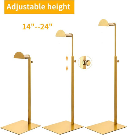 Purse Display Stands, 3 Pack Gold Purse Display Rack Stainless Steel Handbag Display Stand Adjustable Height Bag Stand Holder Anti-fingerprint Hanger Rack for Retail Boutiques Commercial Store