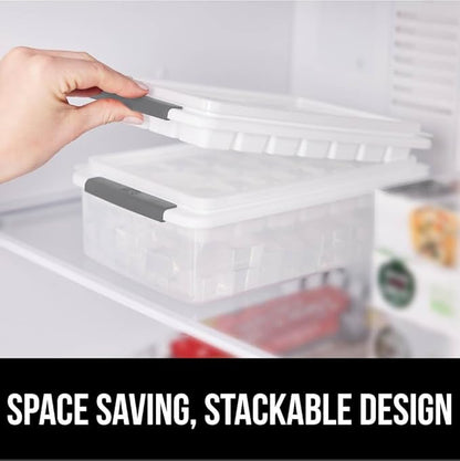 GORILLA GRIP BPA-Free Easy Release Ice Cube Tray for Freezer, Make Lots of Ice, 56 Cubes Total, Kit Includes 2 Stackable Leakproof Trays with Lid and Soft Handle Grips, Scooper, Bin, For Coffee, Gray