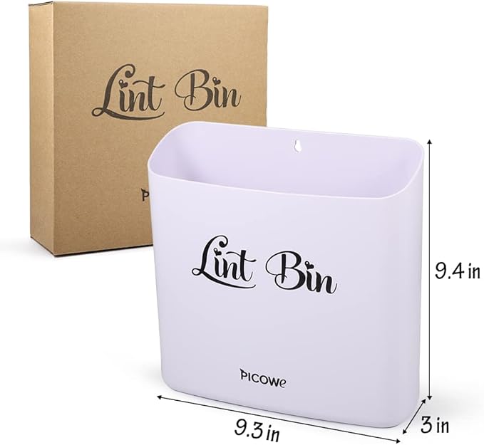 Picowe Magnetic Laundry Storage, Large Lint Holder Bin for Laundry Room, Space-Saving Trash Container Hanging on Dryer, Washer or Wall Mount (Gray White)