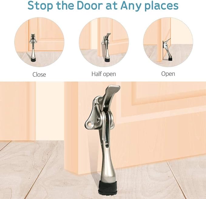 Door Stopper, One-Touch semi-Automatic Metal Door Stopper, with Non-Slip Rubber Tip for Wood, Concrete, Tiled, and Carpeted Floors (4inch x 20pack, Dark Grey)