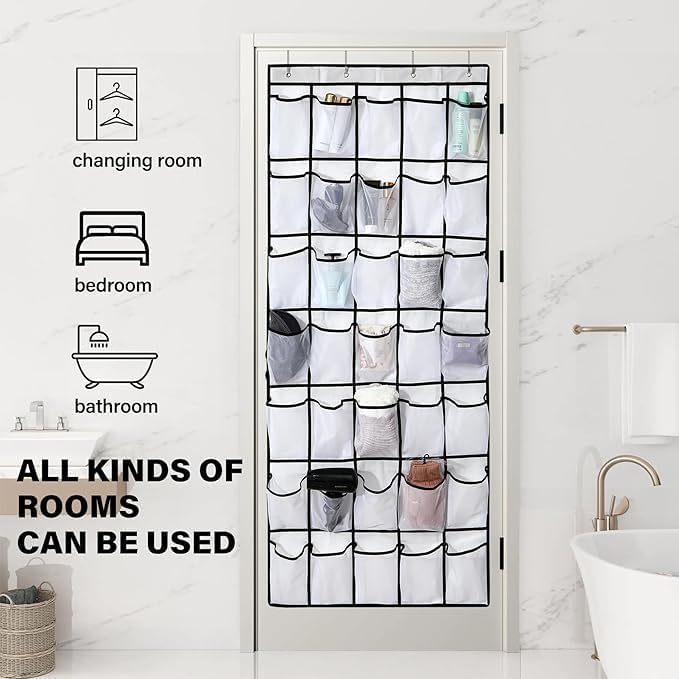 Over the Door Shoe Organizer, 24 Large Breathable Mesh Pockets, Hanging Storage Holder, Hanging Shoe Organizer(White)