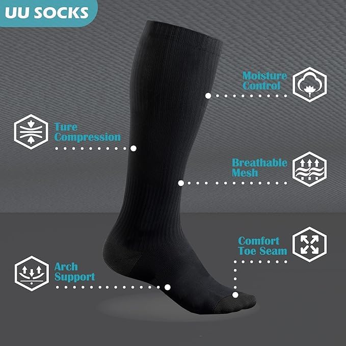 Medical Compression Socks for Women and Men 3 Pairs 20-30 mmHg Knee High Christmas Compression Stockings Circulation Best for Running Athletic Nurses