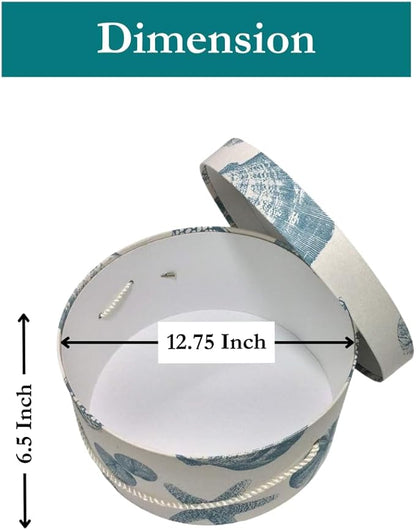 Sarah's Hat Boxes Classic Shells Hat Box – 12.75" x 6.5" (Dia. x Ht.) Handmade in USA – Odorless Non-Toxic Adhesive, Cording Handle – Premium Storage for Hats & Accessories