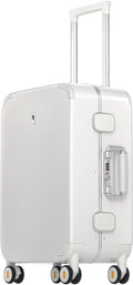 LEVEL8 Zipperless Carry On Luggage Airline Approved with Aluminum Frame, Cute Hardshell Suitcase with Spinner Wheels, Metal Rolling Travel Case with Tsa Locks, 20 Inch, Off White