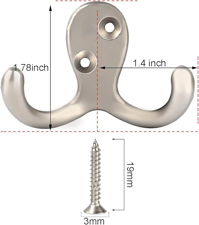 IBosins 20 Pack Heavy Duty Coat Hooks Wall Mounted with 40 Screws Wall Hooks Retro Double Prong Hooks Utility Hooks for Coat, Scarf, Bag, Towel, Key, Cap, Cup, Hat