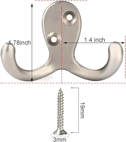 IBosins 20 Pack Heavy Duty Coat Hooks Wall Mounted with 40 Screws Wall Hooks Retro Double Prong Hooks Utility Hooks for Coat, Scarf, Bag, Towel, Key, Cap, Cup, Hat
