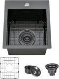 ARTLINE 15 x 20 Inch Black Drop in Bar Sink, Stainless Steel Single Bowl Kitchen Sink, Small Topmount 9 Inch Deep Wet Bar sink for Outdoor Prep RV Yard Laundry Utility with Dish Grid & Drain