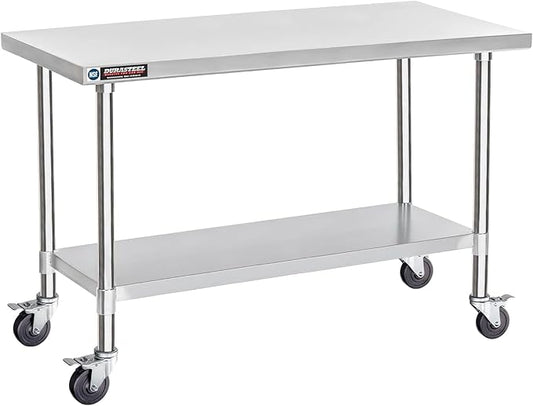 DuraSteel 24x60 NSF Stainless Steel Cart Work Table - Heavy Duty Rolling Food Prep Table Countertop Island - Metal Utility Cart on Wheels Caster, Grill Stand Storage Outdoor Kitchen Tables Bar Top