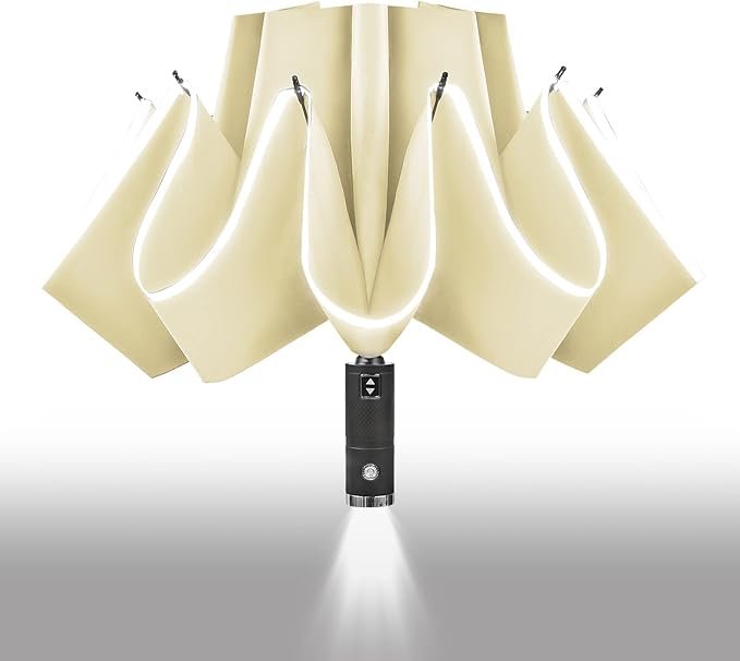 Lejorain Inside Out Umbrella Folding - Inverted LED Umbrellas Automatic Open and Close - Women Rain Umbrella Reverse Folding