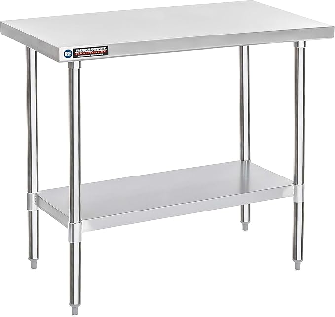 DuraSteel 30x48 Stainless Steel Work Table - NSF Commercial Prep Metal Table - Outdoor Pizza Oven Stand w/Under Shelf - Kitchen Island Laundry Utility Garage Microwave Stand Large Rolling Storage Cart