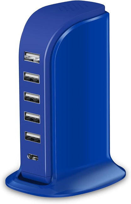 USB Charging Station Upoy, 6 Ports Charging Blocks, USB Power Hub with C Port, Charging Dock for Electronics Organizer, Multi Charger 40W, Compatible with Kindle, iPhone, Ipad, Airpods, Tech Gadgets