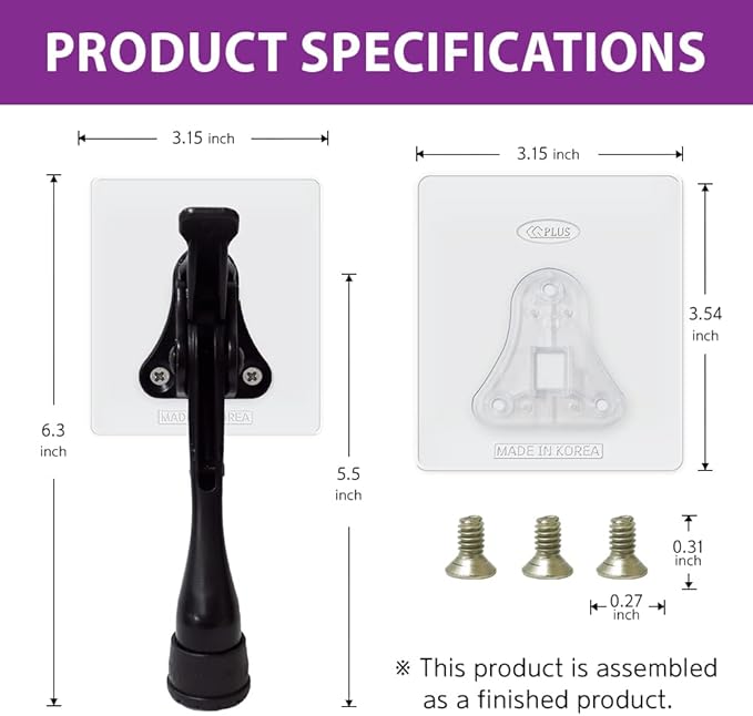 Door Stopper with Adhesive Bracket Stickers, No Drilling or Tools Needed, Available for All Doors, Door Holder, Heavy Door Stop, KickDown Door Stoppers, Bottom of Door by HASHI (Black/Bracket)