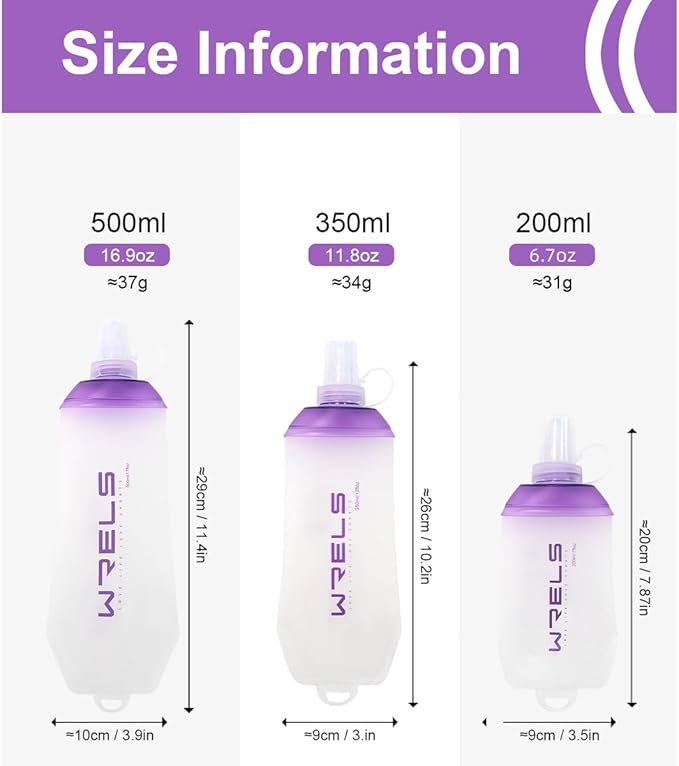 200ml/350ml/500ml Collapsible Soft Flask,BPA Free Folding Soft Water Bottle with Hanging Ring,Lightweight TPU Hydration Flask for Running Marathon Cycling Hiking(200ml-2 Packs)