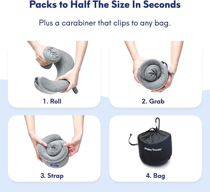 C CUSHION LAB Travel Pillow, Award-Winning Patented Ergonomic Design for Chin & Neck Support Memory Foam Neck Pillow, Compact Airplane Pillow for Traveling, Flight, Car (Spark, Large)