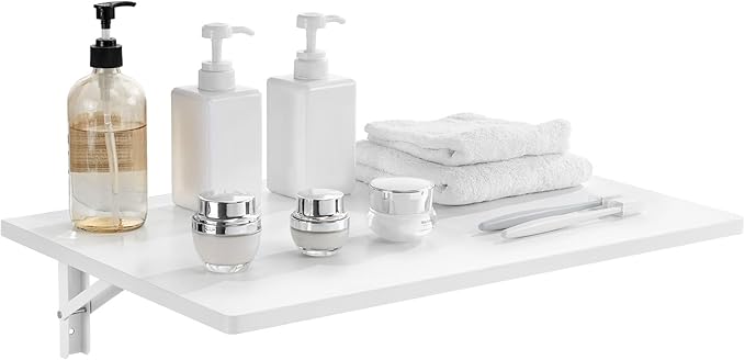 VEVOR Wall Mounted Folding Table, 23.6 x 15.7 inches Wall Mount Table, Floating Desk with Iron Bracket for Small Spaces, Home Office, Dining, Laundry Room, Kitchen, Bar, White