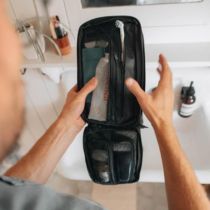 Gravel Hanging Toiletry Bag – Compact, Water-Resistant Travel Dopp Kit (Black, Plus)