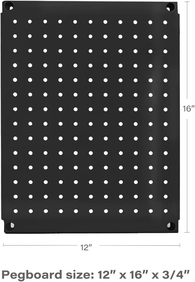 Metal Pegboard 12-Inch Tall x 16-Inch Wide Heavy Duty Wall Organizer for Home Garage Tool Storage 4pcs Black