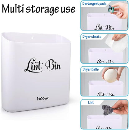 Picowe Magnetic Laundry Storage, Large Lint Holder Bin for Laundry Room, Space-Saving Trash Container Hanging on Dryer, Washer or Wall Mount (Gray White)