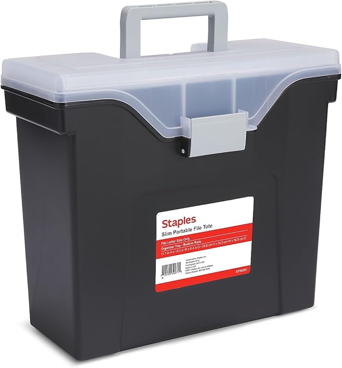 STAPLES Slim Portable File Tote, Letter Size, Black