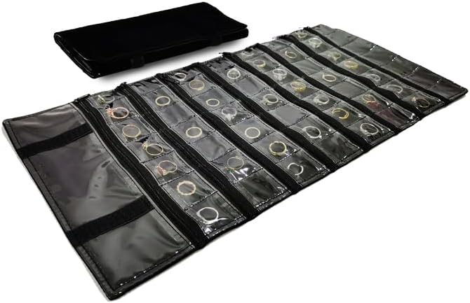 Travel Jewelry Roll Bag Portable Organizer Pouch With Grids&PVC Cover Storage Bags for Necklace, Bracelet, Bracelet,Ring, Badge, Pendant