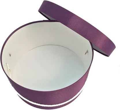 Sarah's Hat Boxes Classic Amethyst Hat Box – 8.75" x 4.5" (Dia. x Ht.) Handmade in USA – Odorless Non-Toxic Adhesive, Cording Handle – Premium Storage for Hats & Accessories