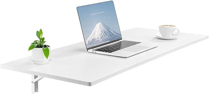 VEVOR Wall Mounted Folding Table, 43.3 x 18 inches Wall Mount Table, Floating Desk with Iron Bracket, Fold Down Desk for Small Spaces, Home Office, Dining, Laundry Room, Kitchen, Bar, White