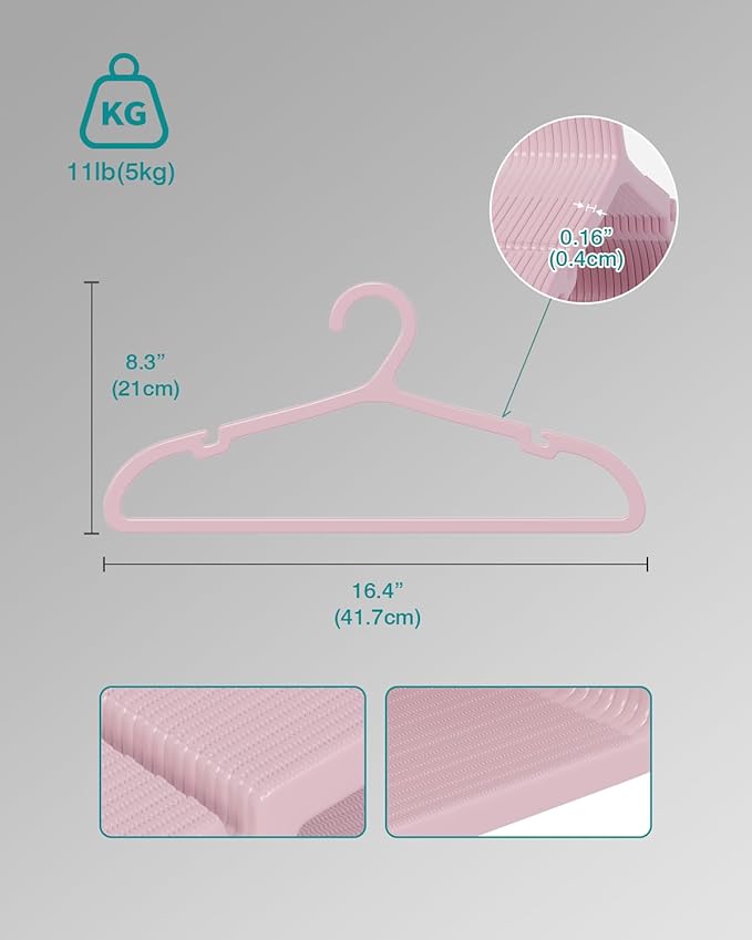 30 Pack Clothes Hangers, Non Slip Plastic Coat Hangers, Space Saving, Heavy Duty, Hanging Dry Wet Clothes, 16.4" x 8.3", Light Pink, UAPY0530P