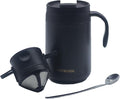 Portable 16oz Pour Over Coffee Maker with Foldable Filter & Stirrer – Insulated Stainless Steel Travel Cup with Lid – No Paper Filter Needed, BPA-Free, Black – For Home, Office, Camping, Backpacking